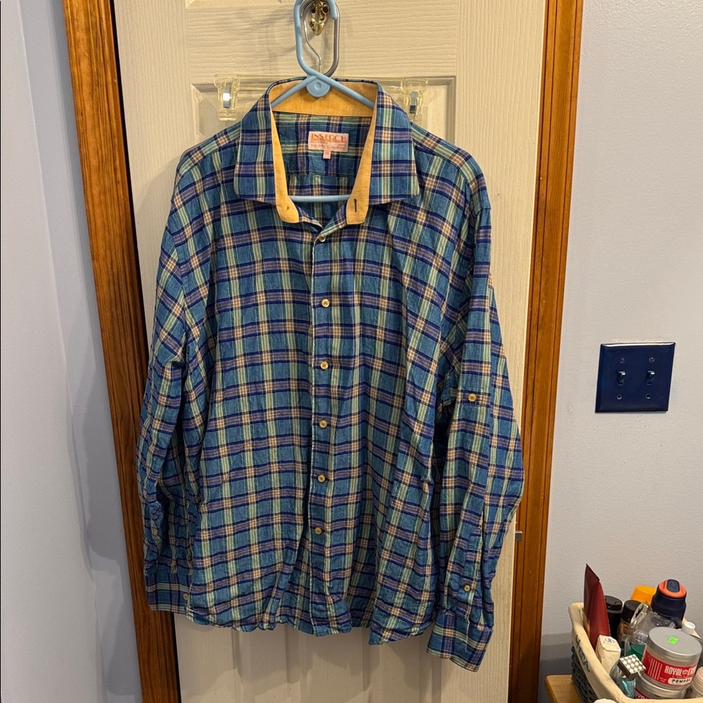 Inserch Men's Blue Plaid Casual Button Down Shirt